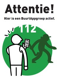 Afbeelding van een sticker voor de Buurtappgroepen met daarop de tekst: Attentie! Hier is een buurtappgroep actief.